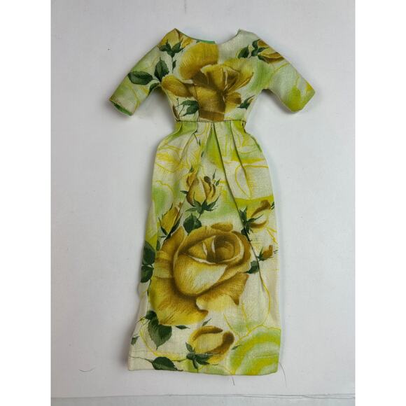 1960s Barbie clone yellow rose gown with hat & purse, 2-snap back set vtg - Picture 3 of 9